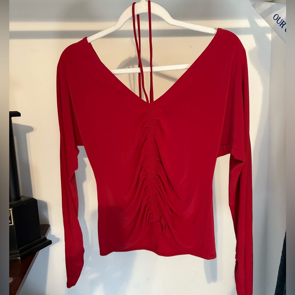 White House Black Market Red Ruched Blouse